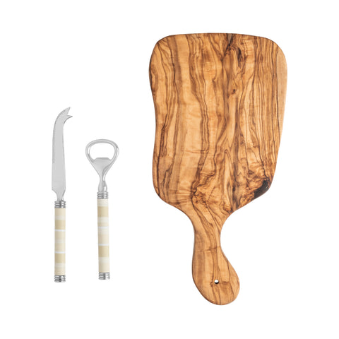 French Home Jubilee Cheese Knife, Bottle Opener and Acacia Wood Board Set - Shades of Light