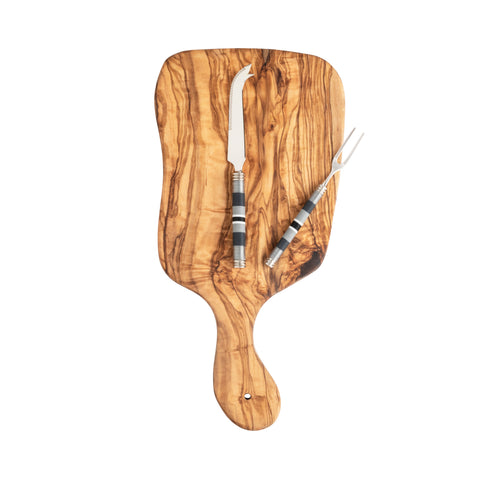 French Home Jubilee Cheese Knife, Fork, and Acacia Wood Board Set - Shades of Graphite