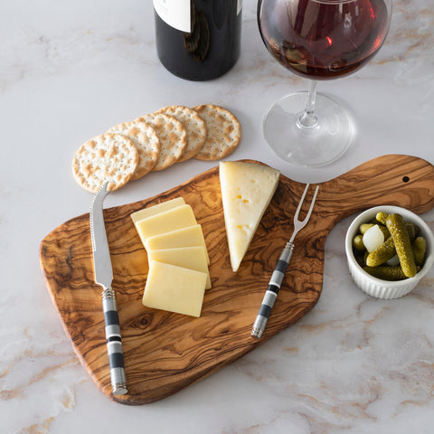 French Home Jubilee Cheese Knife, Fork, and Acacia Wood Board Set - Shades of Graphite