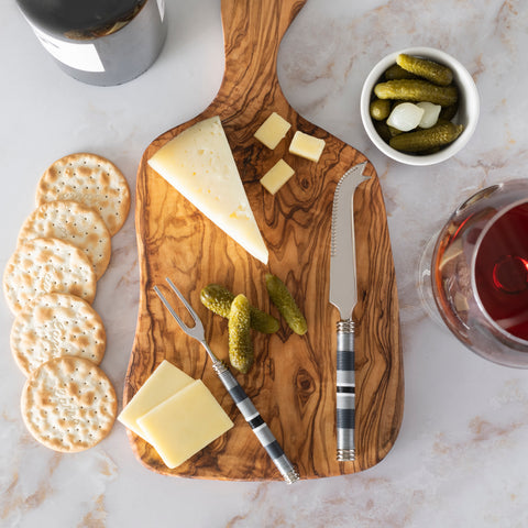 French Home Jubilee Cheese Knife, Fork, and Acacia Wood Board Set - Shades of Graphite