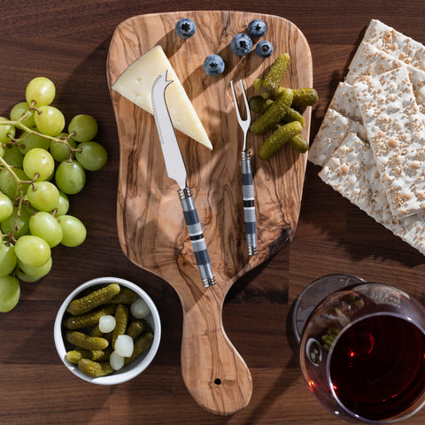 French Home Jubilee Cheese Knife, Fork, and Acacia Wood Board Set - Shades of Graphite