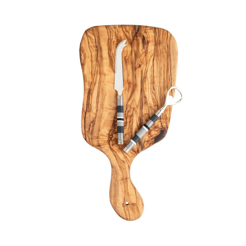 French Home Jubilee Cheese Knife, Bottle Opener and Acacia Wood Board Set - Shades of Graphite