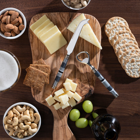 French Home Jubilee Cheese Knife, Bottle Opener and Acacia Wood Board Set - Shades of Graphite