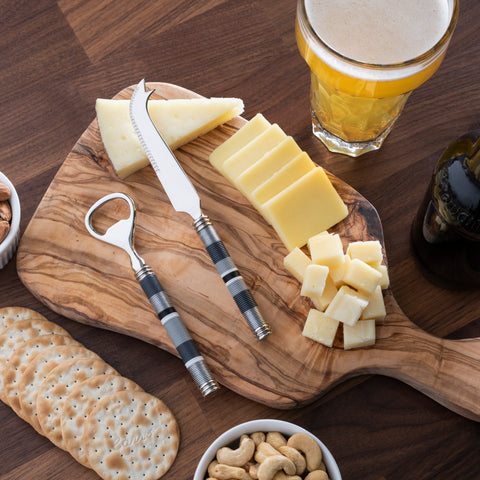 French Home Jubilee Cheese Knife, Bottle Opener and Acacia Wood Board Set - Shades of Graphite