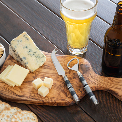 French Home Jubilee Cheese Knife, Bottle Opener and Acacia Wood Board Set - Shades of Graphite