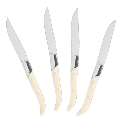 French Home Laguiole Set of 4 Connoisseur Steak Knives with Faux Ivory Handles
