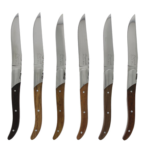 French Home Set of 6 Laguiole Connoisseur Assorted Wood Steak Knives(LG006)
