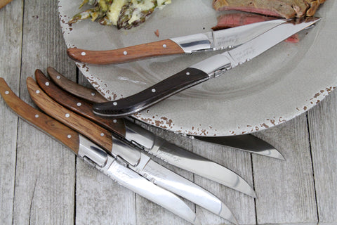 French Home Set of 6 Laguiole Connoisseur Assorted Wood Steak Knives(LG006)