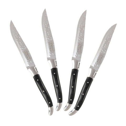 French Home Laguiole Connoisseur Wood Handle BBQ Steak Knives, Set of 4, Black