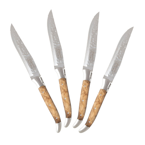 French Home Laguiole Connoisseur Olivewood Handle BBQ Steak Knives, Set of 4