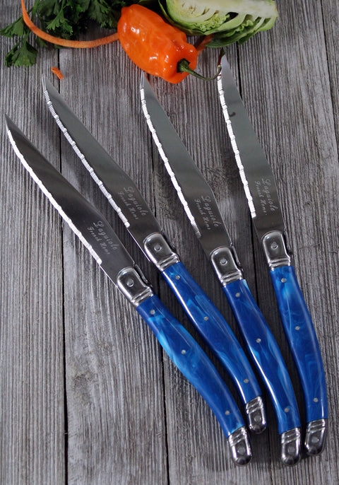 French Home Set of 4 Laguiole Blue Marble Steak Knives