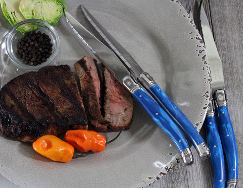 French Home Set of 4 Laguiole Blue Marble Steak Knives