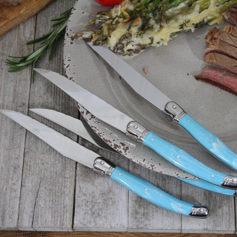 French Home Set of 4 Laguiole Faux Turquoise Steak Knives
