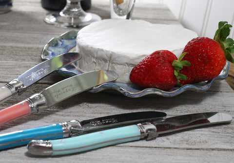 French Home 7 Piece Laguiole Cream, Coral and Turquoise Cheese Knife and Spreader Set
