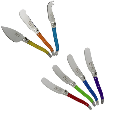 French Home 7 Piece Laguiole Jewel Colors Cheese Knife and Spreader Set