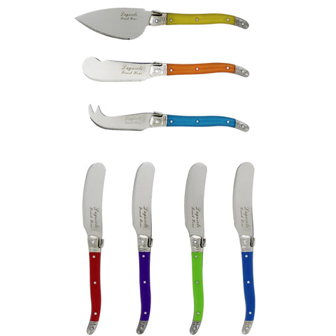 French Home 7 Piece Laguiole Jewel Colors Cheese Knife and Spreader Set