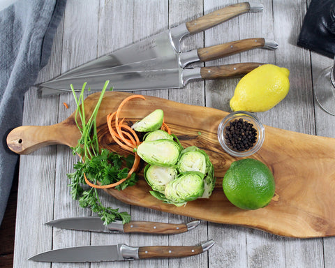 French Home Laguiole Connoisseur Olivewood 5 Piece Kitchen Knife Set plus Magnetic Display