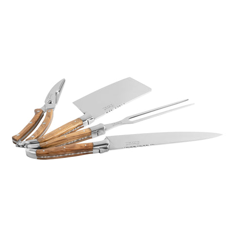 French Home 4-Piece Connoisseur Laguiole Professional Chef Knife Set with Olive Wood Handles