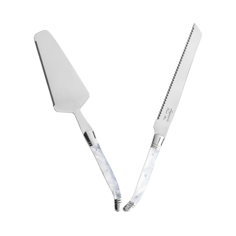 French Home Connoisseur Laguiole 2-Piece Cake and Pie Server Set with Pearl White Handles