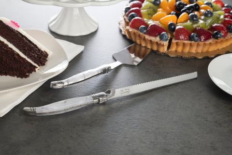 French Home Connoisseur Laguiole 2-Piece Cake and Pie Server Set with Pearl White Handles