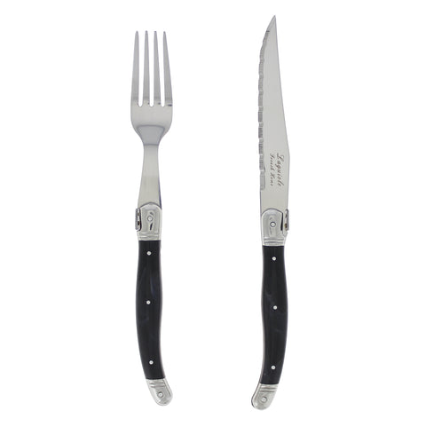 French Home 8 Piece Laguiole Faux Onyx Steak Knife and Fork Set