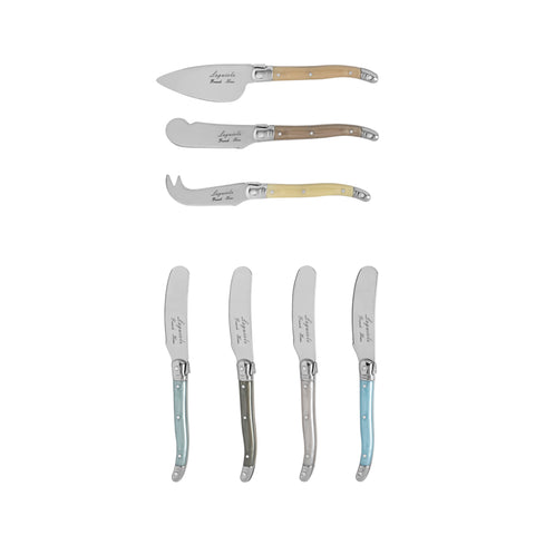 French Home Laguiole Mother of Pearl Cheese Knife and Spreader Set, 7 Piece.