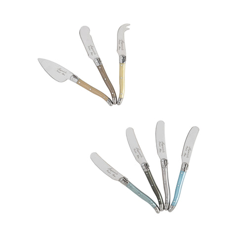 French Home Laguiole Mother of Pearl Cheese Knife and Spreader Set, 7 Piece.