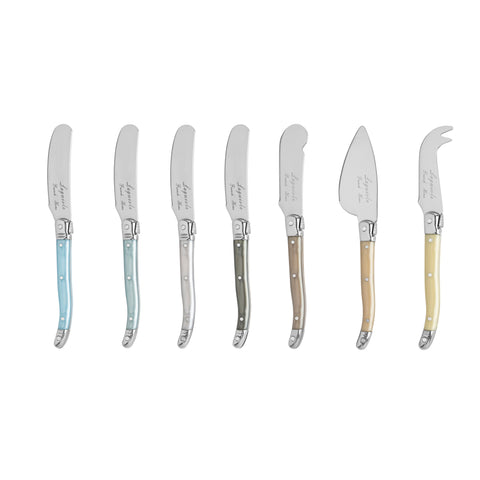 French Home Laguiole Mother of Pearl Cheese Knife and Spreader Set, 7 Piece.