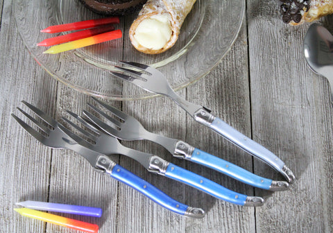 French Home Set of 4 Laguiole Shades of Blue Cake Forks