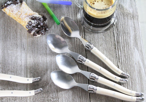 French Home Set of 4 Laguiole Faux Ivory Coffee Spoons