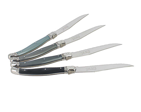 French Home Set of 4 Laguiole Steak Knives, Shades of Grey