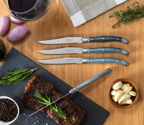 French Home Set of 4 Laguiole Steak Knives, Shades of Grey