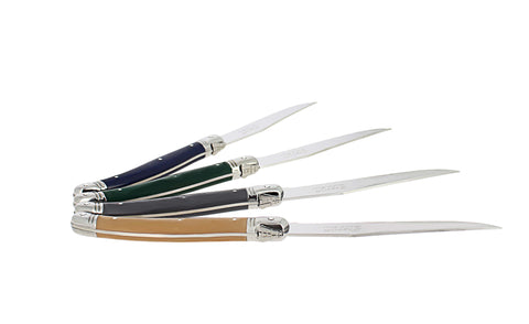French Home Set of 4 Laguiole Steak Knives, Earth Tones
