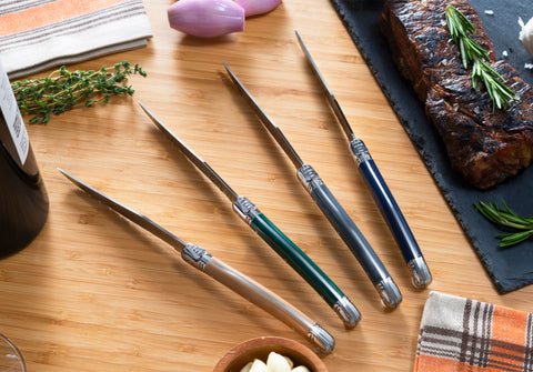 French Home Set of 4 Laguiole Steak Knives, Earth Tones
