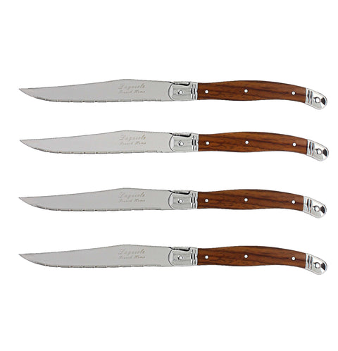 French Home Set of 4 Laguiole Steak Knives, Wood Grain