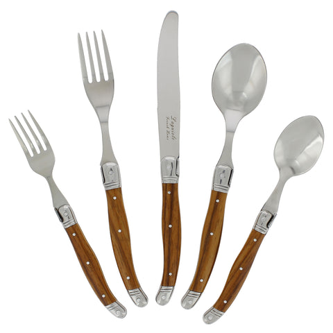 French Home Laguiole 20 Piece Stainless Steel Flatware Set, Service for 4, Wood Grain