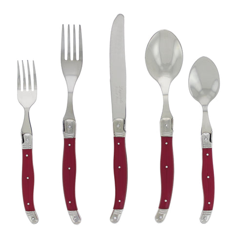 French Home Laguiole 20 Piece Stainless Steel Flatware Set, Service for 4, Pearlized Raspberry