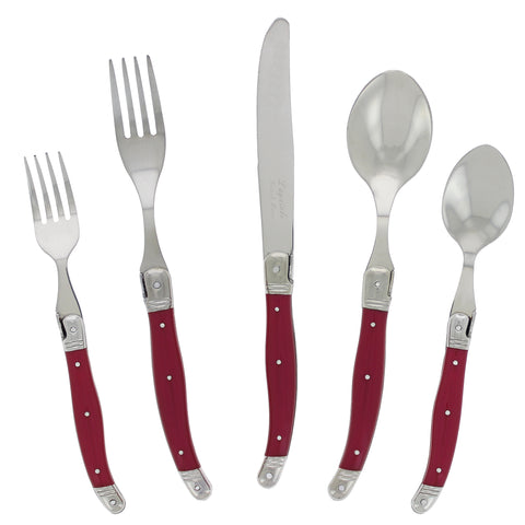 French Home Laguiole 20 Piece Stainless Steel Flatware Set, Service for 4, Pearlized Raspberry