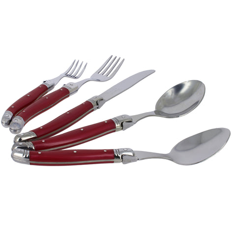 French Home Laguiole 20 Piece Stainless Steel Flatware Set, Service for 4, Pearlized Raspberry