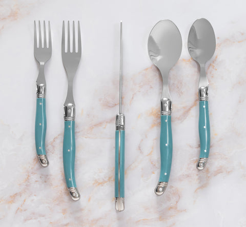 French Home Laguiole 20 Piece Stainless Steel Flatware Set, Service for 4, Aegean Teal