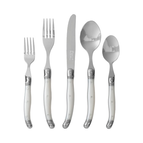 French Home Laguiole 20 Piece Stainless Steel Flatware Set, Service for 4, Pearl White