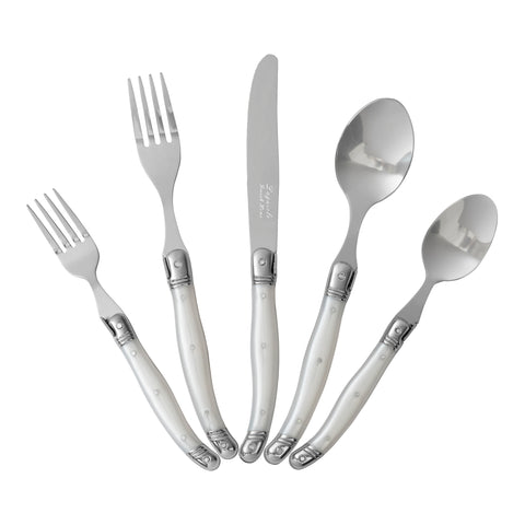 French Home Laguiole 20 Piece Stainless Steel Flatware Set, Service for 4, Pearl White