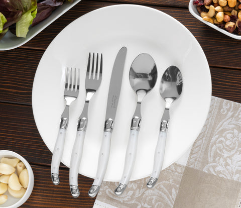 French Home Laguiole 20 Piece Stainless Steel Flatware Set, Service for 4, Pearl White