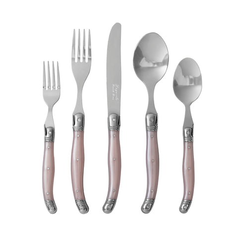 French Home Laguiole 20 Piece Stainless Steel Flatware Set, Service for 4, Petal Pink