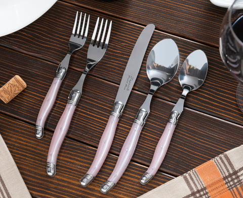 French Home Laguiole 20 Piece Stainless Steel Flatware Set, Service for 4, Petal Pink