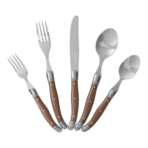 French Home Laguiole 20 Piece Stainless Steel Flatware Set, Service for 4, Café Au Lait
