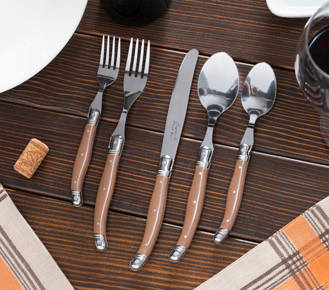 French Home Laguiole 20 Piece Stainless Steel Flatware Set, Service for 4, Café Au Lait