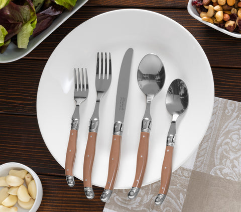 French Home Laguiole 20 Piece Stainless Steel Flatware Set, Service for 4, Café Au Lait