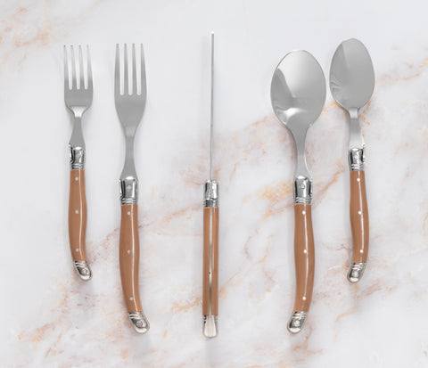 French Home Laguiole 20 Piece Stainless Steel Flatware Set, Service for 4, Café Au Lait