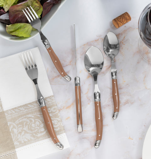 French Home Laguiole 20 Piece Stainless Steel Flatware Set, Service for 4, Café Au Lait